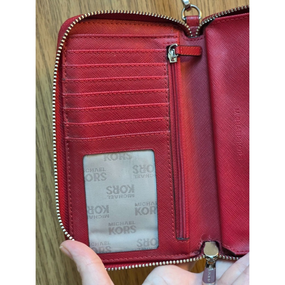 Michael Kors Fulton Zip Large Phone/Wristlet Dark Sangrine Red Pebbled Leather - Picture 6 of 14